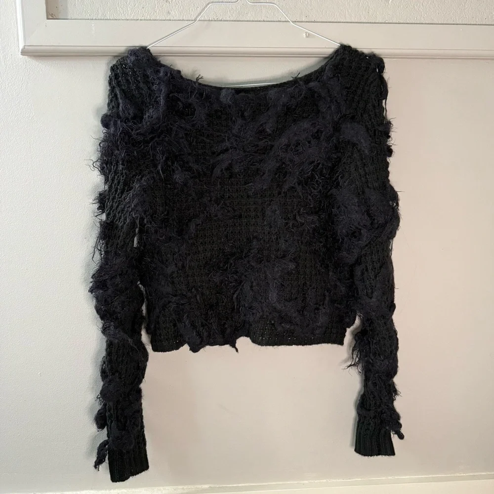 Romeo and Juliet Couture Women's Black Fuzzy Sweater - Picture 2 of 11